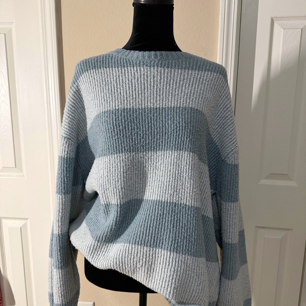 Hollister Blue and Gray Striped Sweater